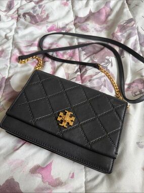 Tory Burch Black Quilted Leather Crossbody with Gold Hardware